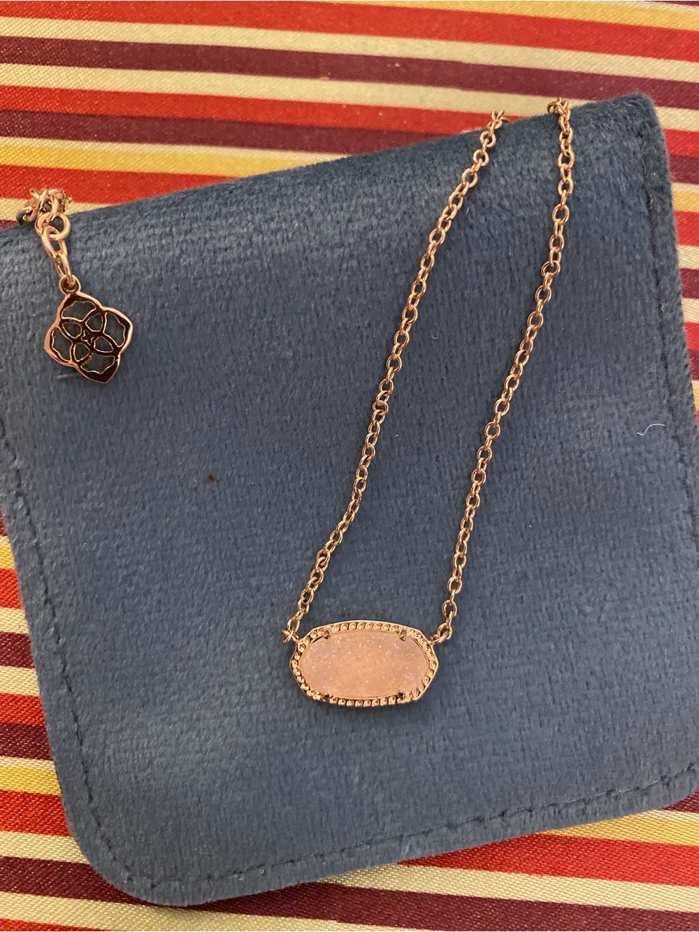 Kendra Scott Rose Quartz Gold Oval Druzy Pendant Necklace